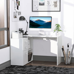 L-Shaped Corner Straight Writing Desk with Storage Shelf, Drawer, Home Office PC Table Computer Workstation, Black