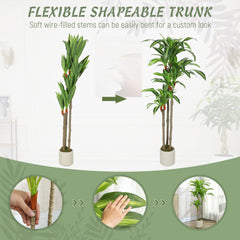 4FT Dracaena Fake Plant, Artificial Plant with Bendable Trunks for Home Office Decor, Green