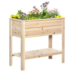 Elevated Planter Box with Storage Shelf for Flowers, Vegetables, and Herbs, 36" x 16" x 32", Grey