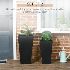 Set of 2 Tall Planters with Drainage Holes, 22" / 18" Outdoor Flower Pots for Patio, Yard, Garden, Black