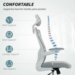 Ergonomic Office Chair, Swivel Desk Chair with Adjustable Lumbar Support, Headrest and Height, Flip-up Armrests, Beige