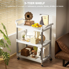 3-Tier Utility Cart Large Rolling Storage Trolley with 3 Shelves Metal Clean Service Cart, Restaurant, Hotel, Livingroom, Silver and Grey