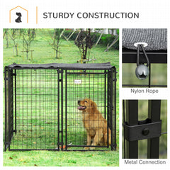 Outdoor Dog Kennel, Lockable Pet Playpen Crate with Top Cover, Black