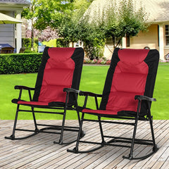 Folding Rocking Chair Set of 2 Padded Rockers with Armrest, Navy Blue