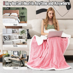 Electric Heated Blanket Throw with 10 Heat Settings-Pink