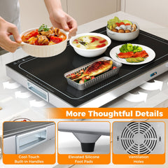Electric Warming Tray with Adjustable Temperature and Built-In Handles Tempered Glass