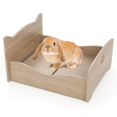 Elevated Pet Bed Frame with Rails and Cute Headboards-Walnut