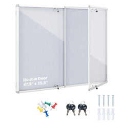Enclosed Bulletin Board Lockable Cork Notice Board with Aluminum Frame-Sliver