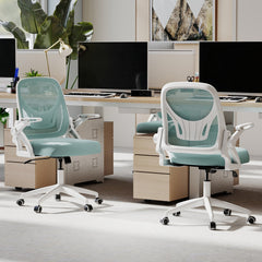 Ergonomic Computer Desk Chair with Lumbar Support and Flip-up Arms-Light Blue