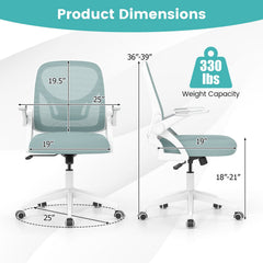 Ergonomic Computer Desk Chair with Lumbar Support and Flip-up Arms-Light Blue