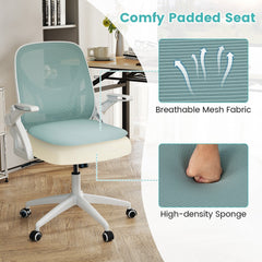 Ergonomic Computer Desk Chair with Lumbar Support and Flip-up Arms-Light Blue