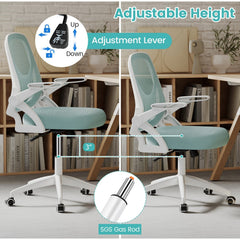 Ergonomic Computer Desk Chair with Lumbar Support and Flip-up Arms-Light Blue