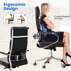 Ergonomic Leather Office Chair with Adjustable Height and Rocking Function-Black