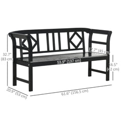 Wooden Outdoor Bench, 3 Person Patio Garden Bench with Diamond Pattern Backrest, Slatted Seat, 792 LBS Capacity, Black