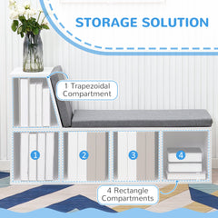 Multi-Purpose Bookshelf with 5 Cubes, 5-Cubby Bookcase with Cushioned Reading Nook and Storage Shelves, Blue