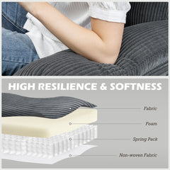 L-Shape Sofa, Modern Sectional Couch with Changeable Chaise Lounge, Pillows and Wooden Legs for Living Room, Dark Grey