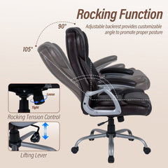 Executive Office Chair Leather Ergonomic Computer Desk Chair with Padded Seat and Armrests-Brown
