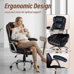 Executive Office Chair Leather Ergonomic Computer Desk Chair with Padded Seat and Armrests-Brown