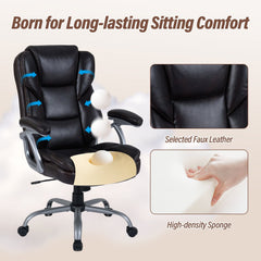 Executive Office Chair Leather Ergonomic Computer Desk Chair with Padded Seat and Armrests-Brown