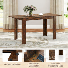 Extendable Dining Table for 4-8 People 47 inches-62 inches Large Rectangular Kitchen Table-Rustic Brown
