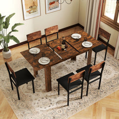 Extendable Dining Table for 4-8 People 47 inches-62 inches Large Rectangular Kitchen Table-Rustic Brown
