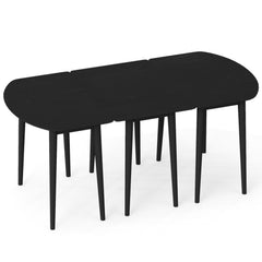 Extendable Dining Table Set with 2 Half-Round and 1 Rectangular Tables-Black
