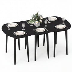 Extendable Dining Table Set with 2 Half-Round and 1 Rectangular Tables-Black