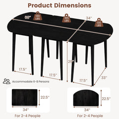 Extendable Dining Table Set with 2 Half-Round and 1 Rectangular Tables-Black