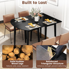 Extendable Dining Table Set with 2 Half-Round and 1 Rectangular Tables-Black