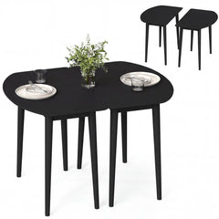 Extendable Oval Dining Table Set with 2 Half-Round Tables for 4-6 People-Black