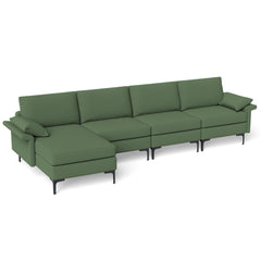 130.5 in L Shaped Sectional in Army Green, Reversible Chaise, Back Power Strip and Hidden Storage