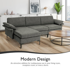 100.5 in Modular L Shaped Sectional in Charcoal Linen with Charging Socket and Hidden Storage