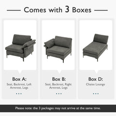 100.5 in Modular L Shaped Sectional in Charcoal Linen with Charging Socket and Hidden Storage