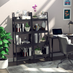 Set of 2, 4 Tier Ladder Shelf Bookcase, Multi-Use Display Rack, Storage Shelving Unit Display Stand, Flower Plant Stand, Home Office Furniture, Black