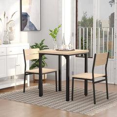 Dining Table Set for 2, 3 Piece Kitchen Table and Chairs with Metal Legs for Small Spaces, Natural Wood