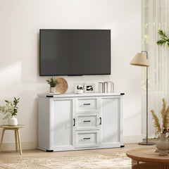 Sideboard with 3 Drawers and 2 Doors, 47" Buffet Cabinet with Adjustable Shelves for Kitchen, Black Wood Grain