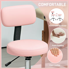 Adjustable Rolling Stool with Removable Backrest, Faux Leather Swivel Stool Chair for Salon Spa, Bar, Massage, Black