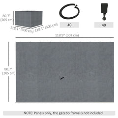Gazebo Curtains, 10' x 10' Universal Replacement Privacy Curtain, 4-Panels Sidewall with Hooks/C-Rings, Slate Grey