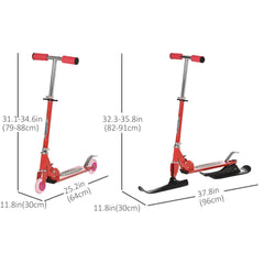 Snow Scooter, 2 in 1 Design Adjustable Height Scooter Snow Sled for Kids Aged Over 7 Years Old, Foldable Kids Sled Ski Scooter with Wheels Blades, Green