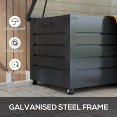 78 Gallon Garden Storage Box, Waterproof Outdoor Storage Container with Wheels and Handles, Dark Grey
