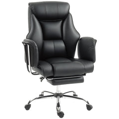 Reclining Office Chair, Overstuffed Executive Desk Chair with High Back, PU Leather, Footrest, Swivel Wheels, Black