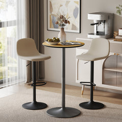 Round Table for 2, 40.2 Inch Bar Height Pub Table with Steel Frame, Non-Slip Base for Living Room, Kitchen, Natural Wood