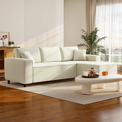 Corner Sofa with Changeable Chaise, Corduroy L-Shaped Sectional Sofa with Pocket Spring, 2 Pillows, Charcoal Grey