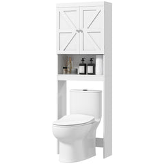 Over The Toilet Cabinet, Modern Bathroom Above Toilet Storage with Barn Doors and Open Shelf, Black