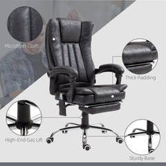 Office Chair 6-point Vibration Massage Chair Micro Fiber Recliner with Retractable Footrest Black