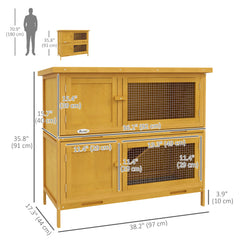 Wood Rabbit Hutch with 2 Large Main House, Ramp, Trays, Grey