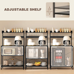 Kitchen Baker's Rack with Power Outlet, Coffee Bar Station with Adjustable Shelves and Hooks, Distressed Grey