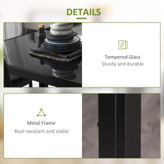 5-Piece Rectangular Glass Kitchen Table and Chairs with Metal Frame and Faux Leather Upholstery for Dining Room, Black