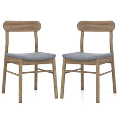 Set of 2 Mid Century Dining Chairs, Weathered Oak Rubber Wood with Blue Grey Fabric Seat