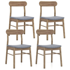 Set of 4 Mid Century Dining Chairs, Weathered Oak Rubber Wood with Blue Grey Fabric Seats
